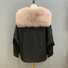 2021 Fox Fur Parka Women Real Fur Coat med rävpäls krage rex kanin foder vinter varm päls jacka kläder