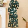 Vêtements ethniques Femmes Robe florale Bronzage Rétro Musulman Abaya Élégant Maxi Robes Robes longues islamiques pour femme Muslimah Turquie Dubaï