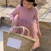 Abiti per ragazze 2023 Autunno Coreano Abbigliamento per bambini Ragazze Gonna in tulle Abito da ballo Manica lunga O-Collo in cotone Principessa Tinta unita Moda A-line