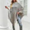 Mulheres Cape Mulheres Jaquetas Outono Inverno Mulheres Suéteres Poncho Tricô Capes Manto Suéter Com Decote Em V Irregular Hem Borlas Casaco Color-block Malha Pulôver 231023