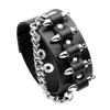 Charme pulseiras moda pulseira estilo punk vintage couro apontado rebite trançado masculino