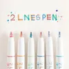 Ballpoint Pens 6pcs 2 Lines Colored Marker 0.5mm Gel Pigment Liner Highlighter DIY Drawing Painting Graffiti Pen Kawaii Stationery 231023