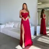 Sexy Red Plus Size A Line Bridesmaid Dresses Long for Women Spaghetti Straps Satin Pleats High Side Split Floor Length Wedding Guest Dress Maid Of Honor Gowns Custom