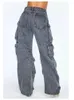 Spodnie damskie S Multi Pocket Personality Design Solidny kolor Y2K workowate Jean High Street Hip Hop Wide Leg Casual Prosty High Jean 231023