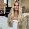 Braziliaanse menselijke haarkant frontale pruik asbruin ombre blond body wave lijmloze pruik klaar om te dragen 13x4 synthetisch