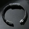Charm Bracelets Trendy Stainless Steel Buckle Braided Leather Men Jewelry Hand Woven Wristbands Fashion Bangles Male Gift P627