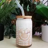 USA CA Entrepôt 16oz Eau claire Boba Café Boba Boire du pot de bière givré Verre avec couvercle en bambou et paille 1023 0514