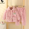 Pyjamas enfants garçons filles automne hiver flanelle épaissir pyjamas bébé dessin animé à manches longues revers hauts avec pantalons ensembles de vêtements de couchage 231023