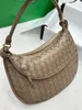 100Leather GeMelli woven B-Style-V handmade Autumn&Winter Double-pouch bag Nicole Kidman Crescent bag crossbody female new high-grade dumpling soft leather plum