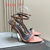 Damen-Sandalen, französische spitze Zehen-Schuhe mit hohen Absätzen, dünner Absatz, Luxus-Designer-Brief-High-Heel-Frauen, Runway-spitze Zehen-niedriger Damen-Markenschuh