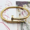 Women's Tarnish Free Waterproof Cz Diamond Nail Bangle Bracelet Gold Plated Stainless Steel