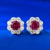 Brincos SpringLady 925 Sterling Silver Corte Redondo 5 MM Safira Aquamarine Ruby Gemstone Flor Ear Studs Jóias