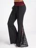 Women's Pants Skull Lace Panel Gothic Elastic Waist Colorblock Women Flare Cinched Contrast High Summer