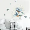 Wall Stickers Watercolor Blue Flowers Butterfly Living Room Bedroom Decals Wardrobe PVC Removable Poster