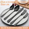 Dinnerware Sets Black Silverware Set Flatware With Steak Knives For 12 -Grade Stainless Steel Cutlery Includes Spoons Forks Kniv