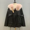 2021 Fox Fur Parka Women Real Fur Coat med rävpäls krage rex kanin foder vinter varm päls jacka kläder