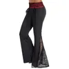 Women's Pants Skull Lace Panel Gothic Elastic Waist Colorblock Women Flare Cinched Contrast High Summer