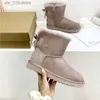 Boots Snow Boots Women's Sheepskin One Piece Single Ribbon Back Bow Short Tube Warm Boots T231023