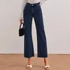 Jeans da donna francesi semplici micro svasati per donna pantaloni dritti a gamba larga a vita alta vestibilità slim lunghezza streetwear pantalones