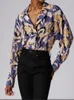 Kvinnors blusar Franska eleganta kvinnor Silk Floral Blus Notched Collar Ladies Single-Breasted Long Sleeve Soft Shirt and Tops 2023