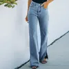 Damen-Jeans, Damenhose, lässig, geteilter Saum, Reißverschluss, Tasche, weites Bein