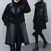 Cuir femme 6XL grande taille hiver Faux manteau femmes épaissir chaud deux côtés porter Patchwork PU veste femme longue vêtements d'extérieur W995