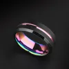 Wedding Rings Custom Jewelry Tungsten Engagement Rings 8mm Width Black Tones With Colorful Rainbow Inside Can Engrave DateNameNumbers 231023