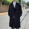 Casaco masculino de pele falsa estilo coreano primavera trench coat masculino streetwear blusão trenchcoat masculino sólido negócios casual solto longo sobretudo 231121