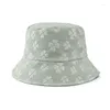 Berets Embroidery Flowers Flat Top Foldable Shade Fisherman'S Hat Sun Protection Korean Version Summer Women Basin Cap