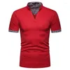 Polos pour hommes 2023 Mode Henry Collar Plaid Couleur Correspondant Polo à manches courtes