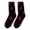 Women Socks Breast Cancer Awareness Theme Printed Mid Calf Casual Comfy Anti Blister Antibacterial Calcetines Wicking Sokken