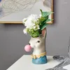 Vases Creative moderne tête d'animal résine succulente vase pot de fleurs peinture à la main girafe zèbre panda soufflant des bulles buste figure