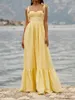 Party Dresses Elegant Bridesmaid Dress Spaghetti Strap Yellow Long Prom Gown Padded Knot Sleeveless Backless Straight Evening Maxi Frock