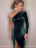 Urban Sexy Dresse Elegant Long Sleeve Party Evening Velvet Bodycon Split Pencil Midi Dress 2023 Spring Autumn Clothes 231023