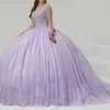 Lavendel hög hals quinceanera klänning 2024 bollklänning pärlor kristall långärmade rufsar vestidos de 15 anos söt 16 klänning