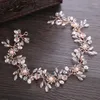 Hair Clips KMVEXO Gorgeous Rose Gold Color Rhinestones Crystals Pearls Flower Wedding Headband Bridesmaid Bridal Vine Accessories