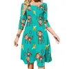 Casual Dresses Funny Monkey Dress Floral Print Festival Summer Sexy Square Collar Street Style Pattern Big Size 4XL 5XL