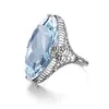 Pierścionki ślubne Silverchakra Solid 925 Strereling Srebrny pierścień markizowy pierścionki akwamarynowe dla kobiet 14*26 mm duży kamień szlachetny kwiat na zamówienie 231023