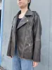 Women's Leather Faux Leather RR2478 Streetwear Worn Effect Bike Leather Jackets For Women Oversized Boyfriend PU Leather Jacket Women Loose Zipper Brown Coat 231023