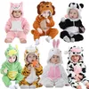 Rompers Hooded Baby Rompers Winter Flannel Costume for Girl Boy Toddler Clothes Kids Overall Animal Panda Tiger Lion Baby Sleepwear 231023
