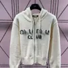 Kvinnors tröjor Designer Winter Hooded Sweaters Miumius Designer Sweater Wool Coat broderad blixtlås Jacka Pullover Sweatshirt Kvinnor Sticked Cardigan Vxew