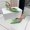 Latest Amina Muaddi Dress Shoes Pumps High Heels 10cm Womens Sandals Color Ing Saeda Crystal Strap Satin Suede Leather Party Evening