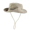 Berets Sommer Herren Panama Eimer Hut aus gewaschener Baumwolle Outdoor UV-Schutz breite Krempe Safari Cap Jagd Wandern Angeln Sonne