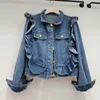 Damesjassen In Ruches Patchwork Gemakkelijk Bijpassende Denim Korte Jas Met Lange Mouwen Jean Jas Trendy 2023 Herfst Kleding