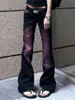 Pantalons pour femmes S Fashion Purple Gradient Tie Dye Micro Jeans évasés Y2K Streetwear Vintage Wash Lâche Casual Taille haute Jambe droite 231023