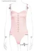 Kvinnors jumpsuits Rompers Artsu Elegant Pink Satin Bodysuits ärmar Rems Toppar Women bodysuit bodycon Lace Up Jumpsuits 2023 Sommarkläder T231023