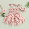 Mädchen Kleider 0–4 Jahre Kinder Mädchen Freizeitkleid mit Stirnband Baby Sommer Kleidung Set Kleinkind ärmellos Blumen Rüschen geschichtet A-Linie