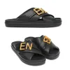 designer F letter shoe woman graphy sandal lveather slides man luxury crossover band golden metal confort flat slipper outside pool