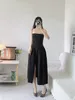 The*ROW Black Suspender Dress Women Niche Khaite Slit Skirt DGTI