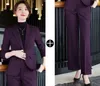 Frauen Zwei Stück Hosen 2023 Winter Weibliche Elegante OL Schwarz Lila Anzug Blazer und Hose Business Jacke Büro Dame 2 stück Set S-4XL